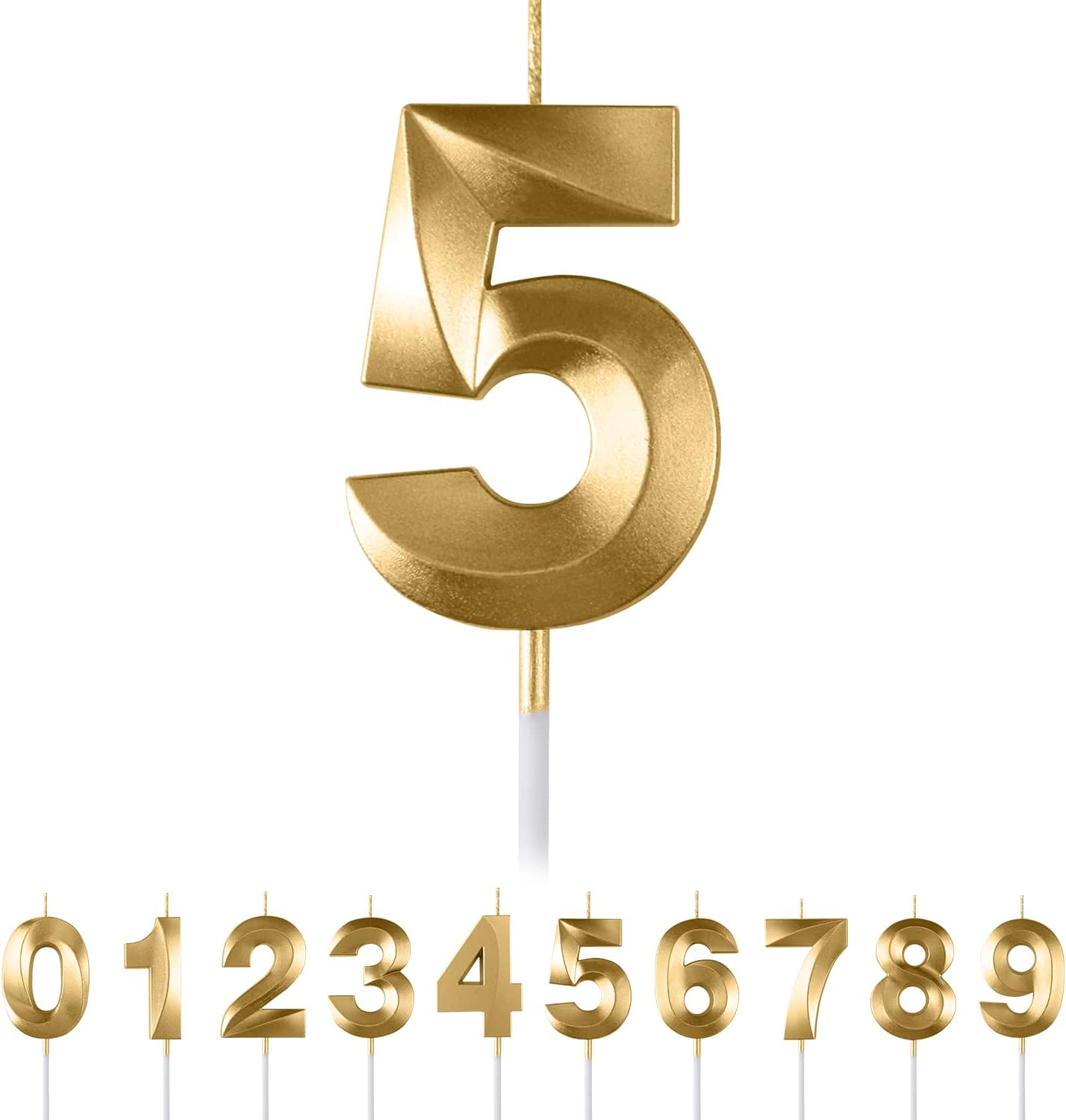 Gold 3D Diamant Zahlenkerzen 0–9 Glitzer Kuchen-Topper