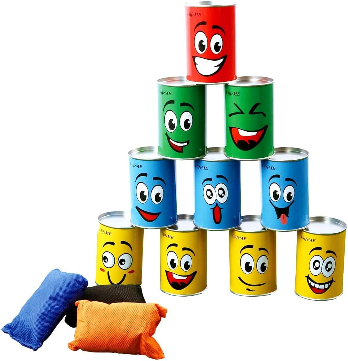 Ulifeme Dosenwurfspiel 10 Dosen + 3 Wurfsäckchen, Gartenspiel