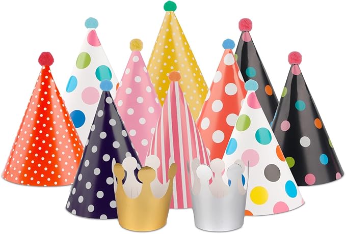 Partyhüte Kinder 22er-Set, mehrfarbige Geburtstagskegelhüte