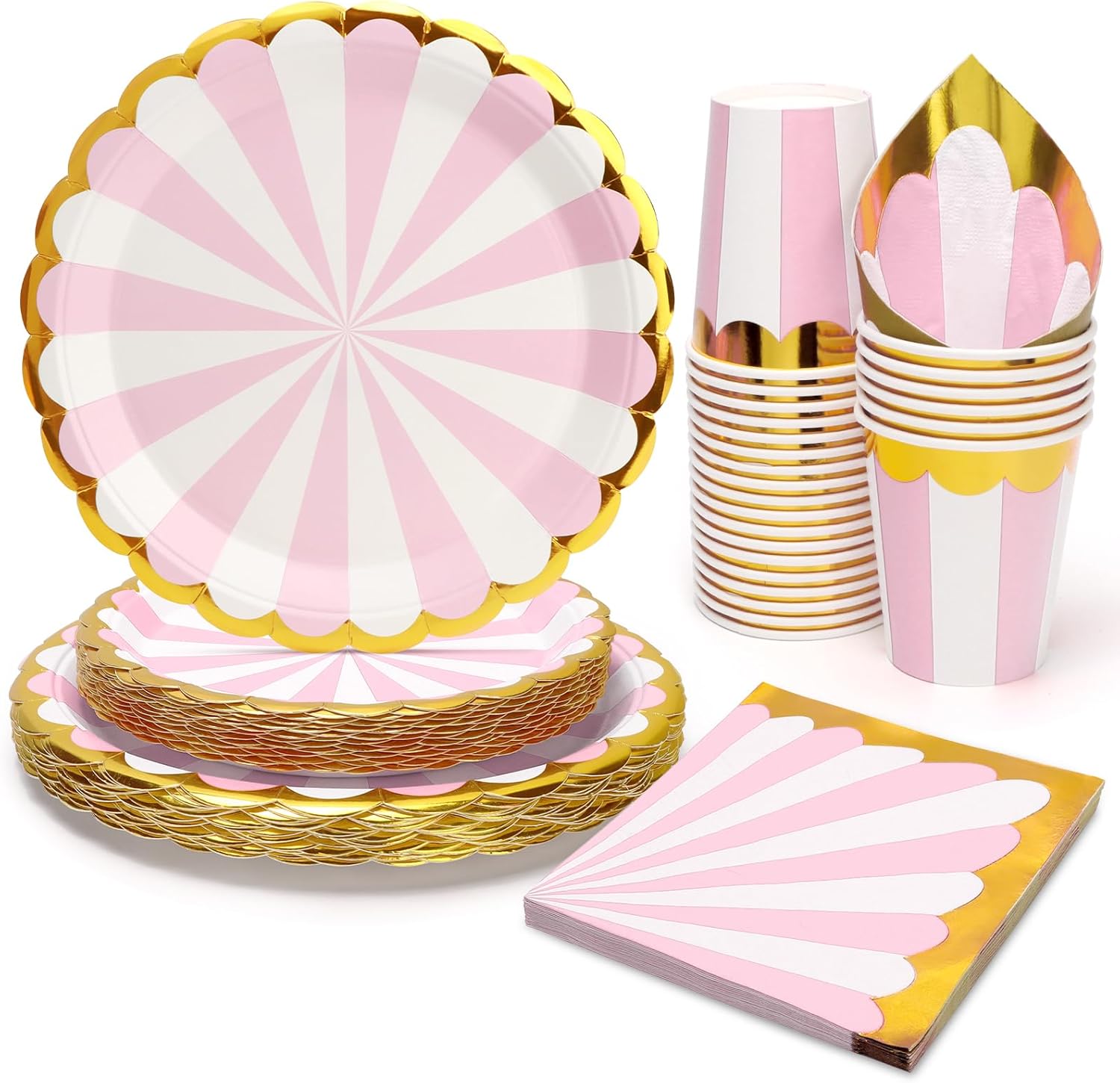 Partygeschirr-Set 96-tlg. Zirkus, rosa-weiß gestreift (24 Gäste)