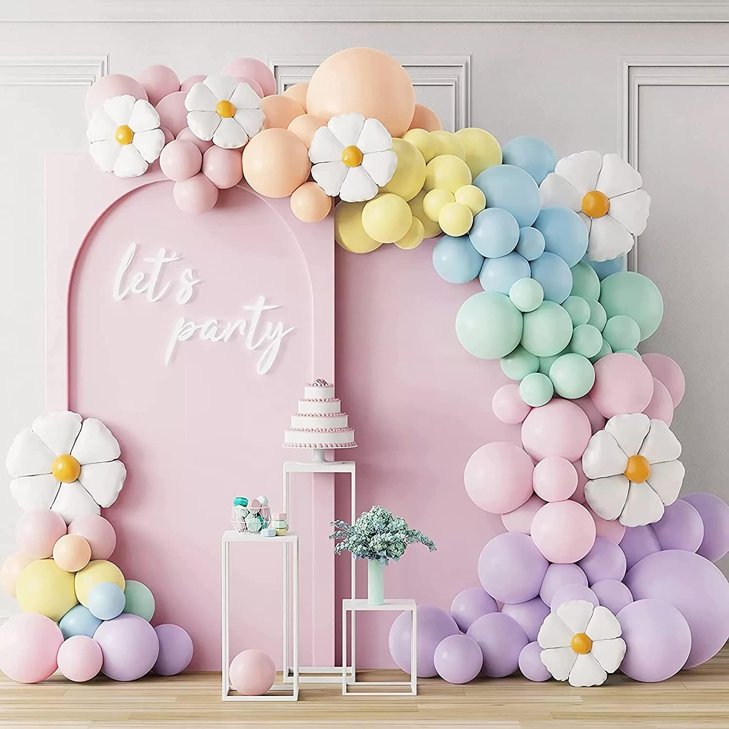 Luftballon Girlande Pastell mit Gänseblümchen Folienballons, bunt