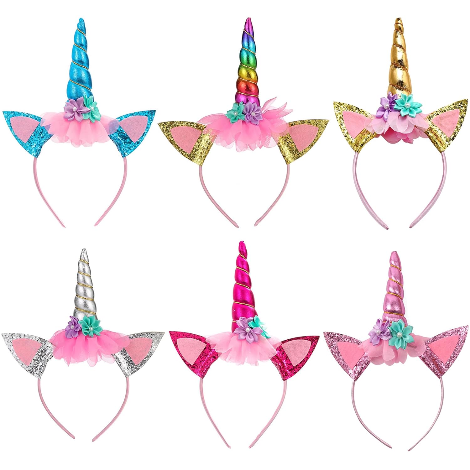 Jiahuade Einhorn Horn Haarreif 6 Stück — Party Stirnband
