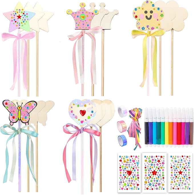 Xerteam 15 Stück Zauberstab Basteln Set — DIY Holz Zauberstab Kinder