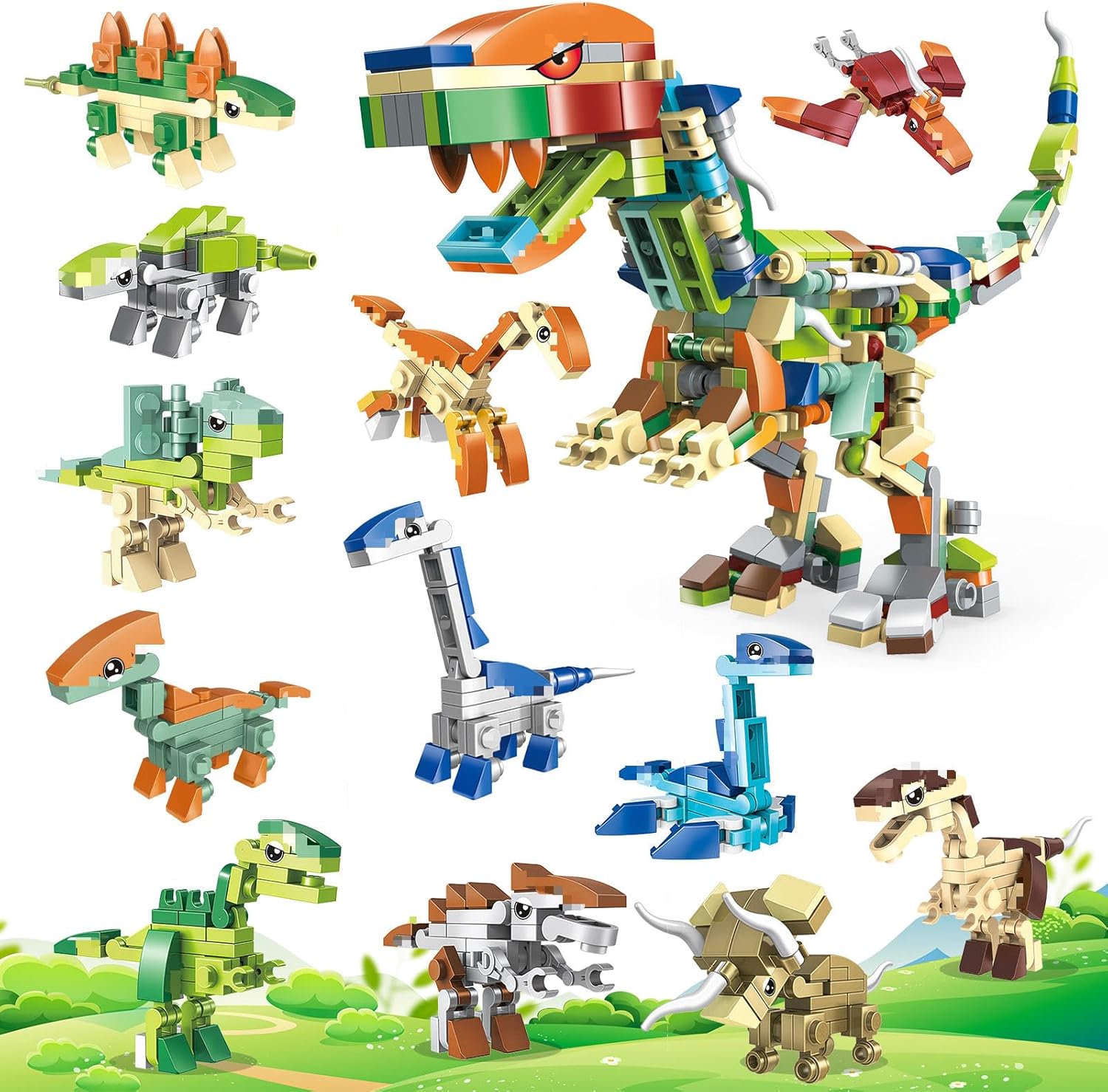 Mini Bausteine Dino 12-in-1 Set — Mitgebsel Kindergeburtstag