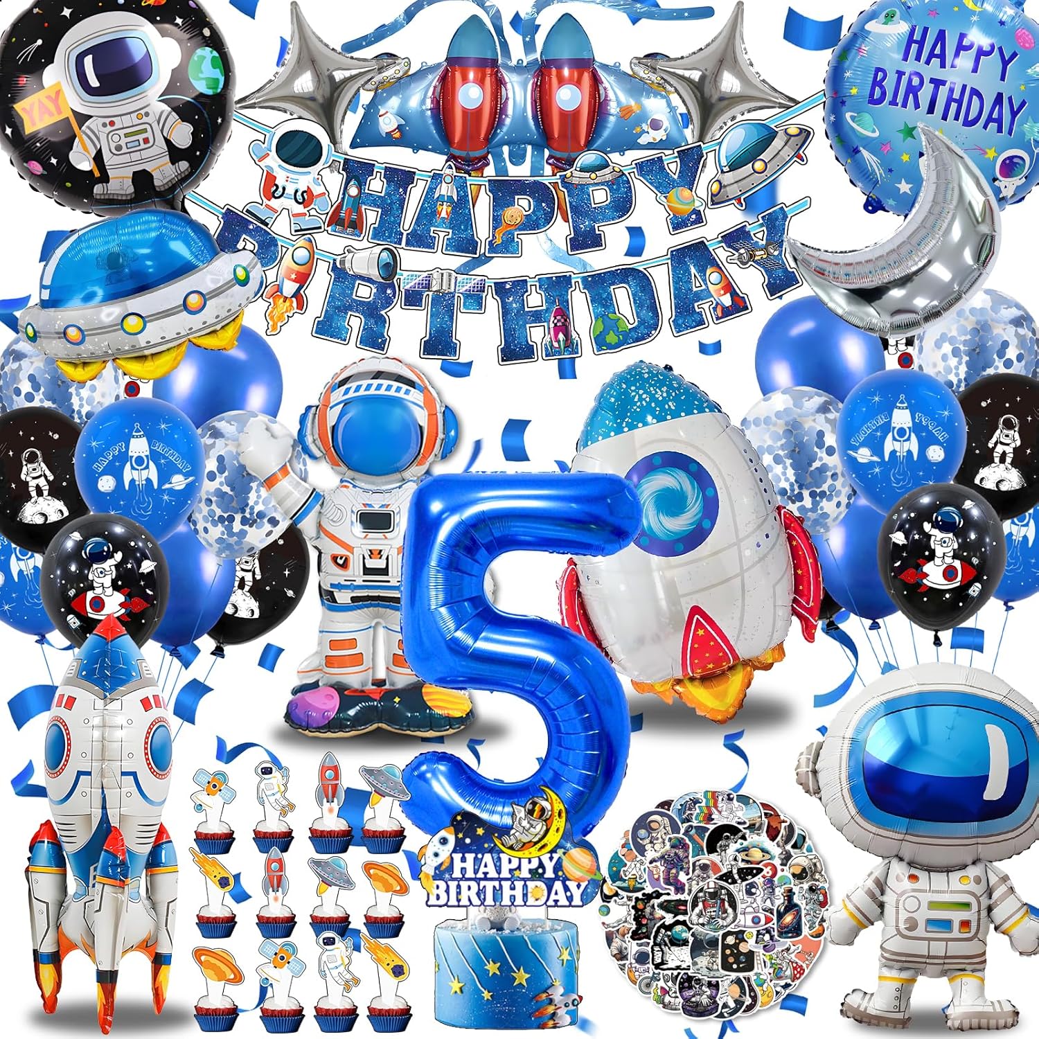 Weltraum Kindergeburtstag Deko Set 5 Jahre — Astronaut Folienballons & Banner